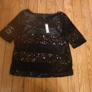 Woman's Scoop Neck Velvet Finish Top w/ Sequin Stripes